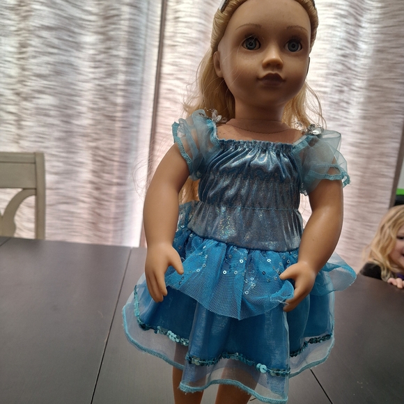 Our Generation 18 Inch Doll Dressed In a Blue Sparkly Dress - Picture 5 of 5